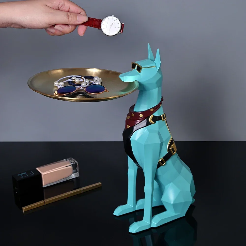 Jewelry Holder Room With Living Doberman Statue Table Art Pinscher Ornament Decoration For Tray Keys Butler Dog Sculptures Resin