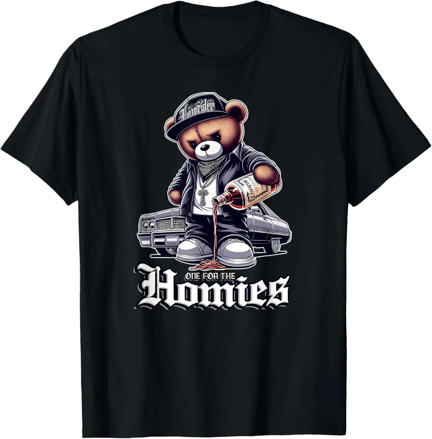 ONE FOR THE HOMIES Teddy Bear Chicano Art Cholo shirt T-Shirt