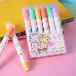 6Pcs/set Kawaii Heart Stamp Highlighter Cute Candy Colors Drawing Painting Art Marker Pen School Supplies Korean Stationery