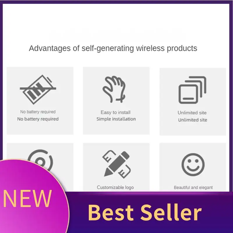 

ABHI-Self-Pow Wall Light Wireless Switch Self-Powered Remote Control No Battery No Wire IP54 Waterproof Indoor Kinetic Switch