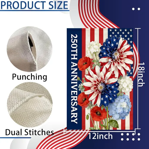 250Th Anniversary Garden Flag 12X18 Inch Double Sided, 4Th of July Garden Flag w PPZ