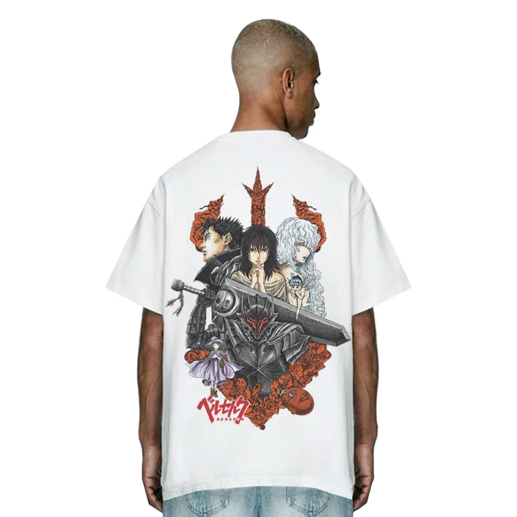 2025 كامل الوقت Berserk تي شيرتات قصيرة الاكمام الوزن الثقيل القطن الخالص مطبوعة فضفاضة الرجعية الأمريكية الشارع نمط للجنسين بلايز تيز