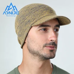 Aonijie m33 unisex lã quente chapéu de malha aba curta boné de beisebol macio boné equestre proteger a queda da orelha inverno para correr caminhadas