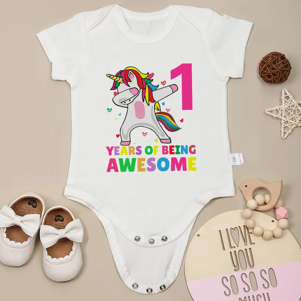 Cute Unicorn Baby Girl Clothes Dab Dance Fashion Hip Hop Element Newborn Boy Bodysuits Cotton Summer Infant Onesies Multicolor