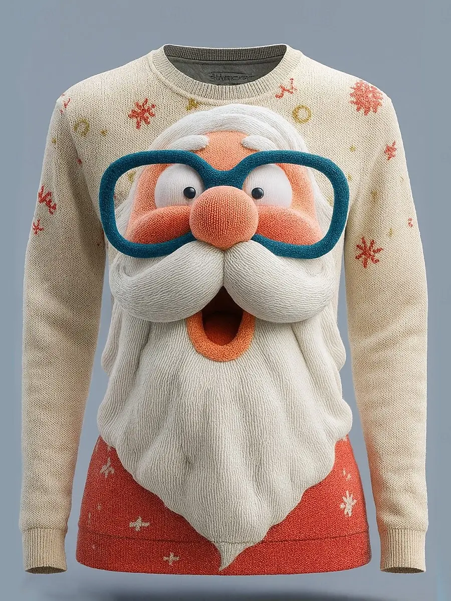 

X'mas Women's 3D Print Santa Claus Polyester Long Sleeve T-Shirt Trendy Street Style Autumn Winter Casual Crew Neck Top Clothing