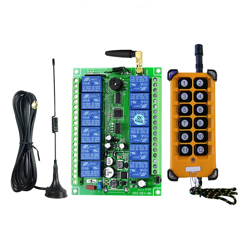 

3000m Industrial DC 12V 24V 36V 48V 12CH RF Wireless Remote Control Overhead travelling crane System Receiver Digital key RE