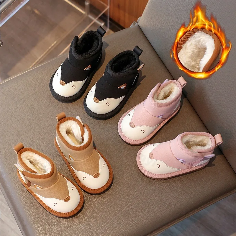 

2025 Winter New Childrens' Fashion Cartoon Design Warm Thick Plush Snow Boots Anti Slip Comfortable High Top Cotton Ankle Boots