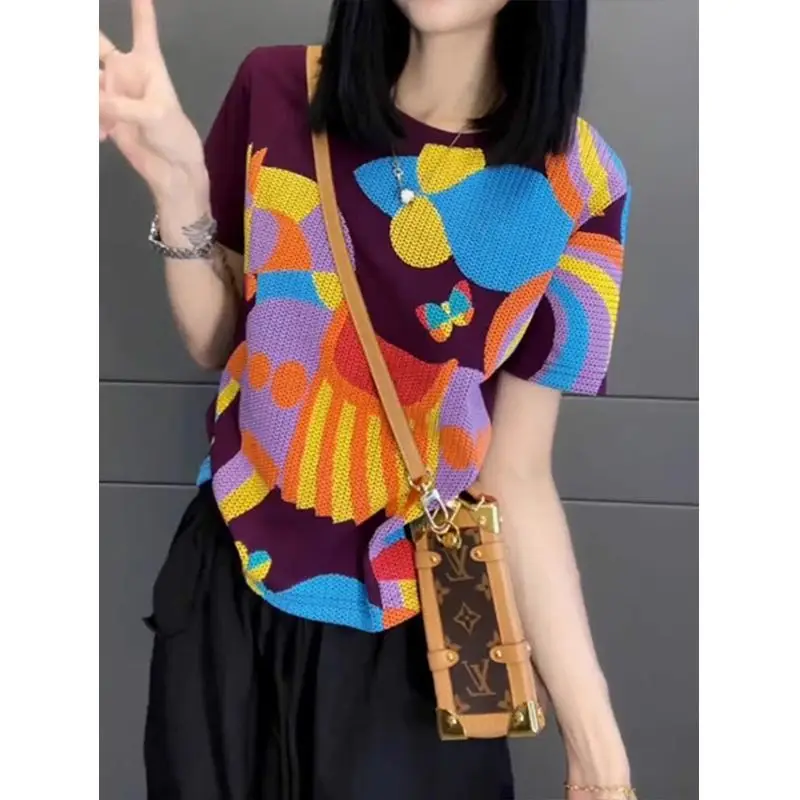 

Fashionable Shoulder Short-sleeved T-shirt for Women 2025 Summer Large-size Slimming and Unique Pure Cotton Top