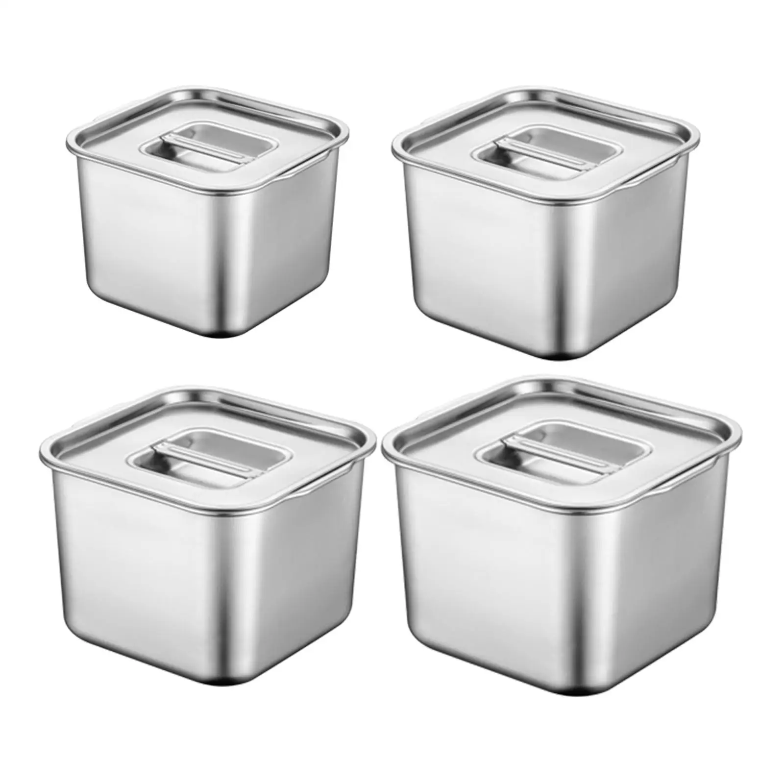 Stainless Steel Hotel Pan with Lids Jam Box Double Handles Fruits Box Multifunctional Soup Pan Spices Box