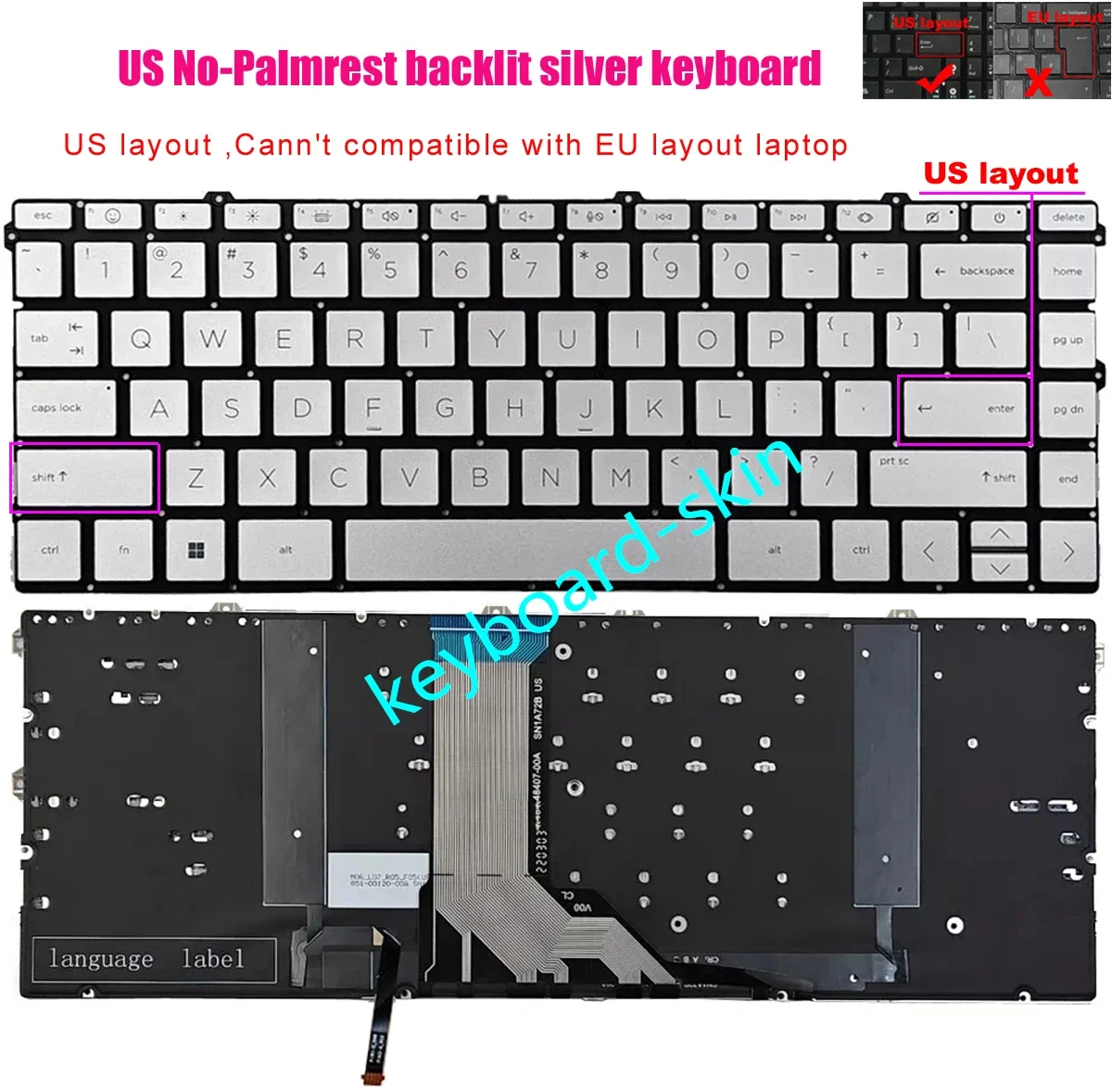 

New US Silver Backlit keyboard For HP envy 16-H 16-H***** TPN-C159 16-H0010CA 16-H0055CL 16-H1023DX 16-H1047NR 16-h1053dx
