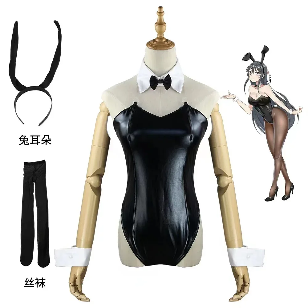 Customized Hight Quality Leather Unisex Anime Girl Playboy Bunny Rem Cosplay Costumes Halloween Christmas Party Set Uniform Suit