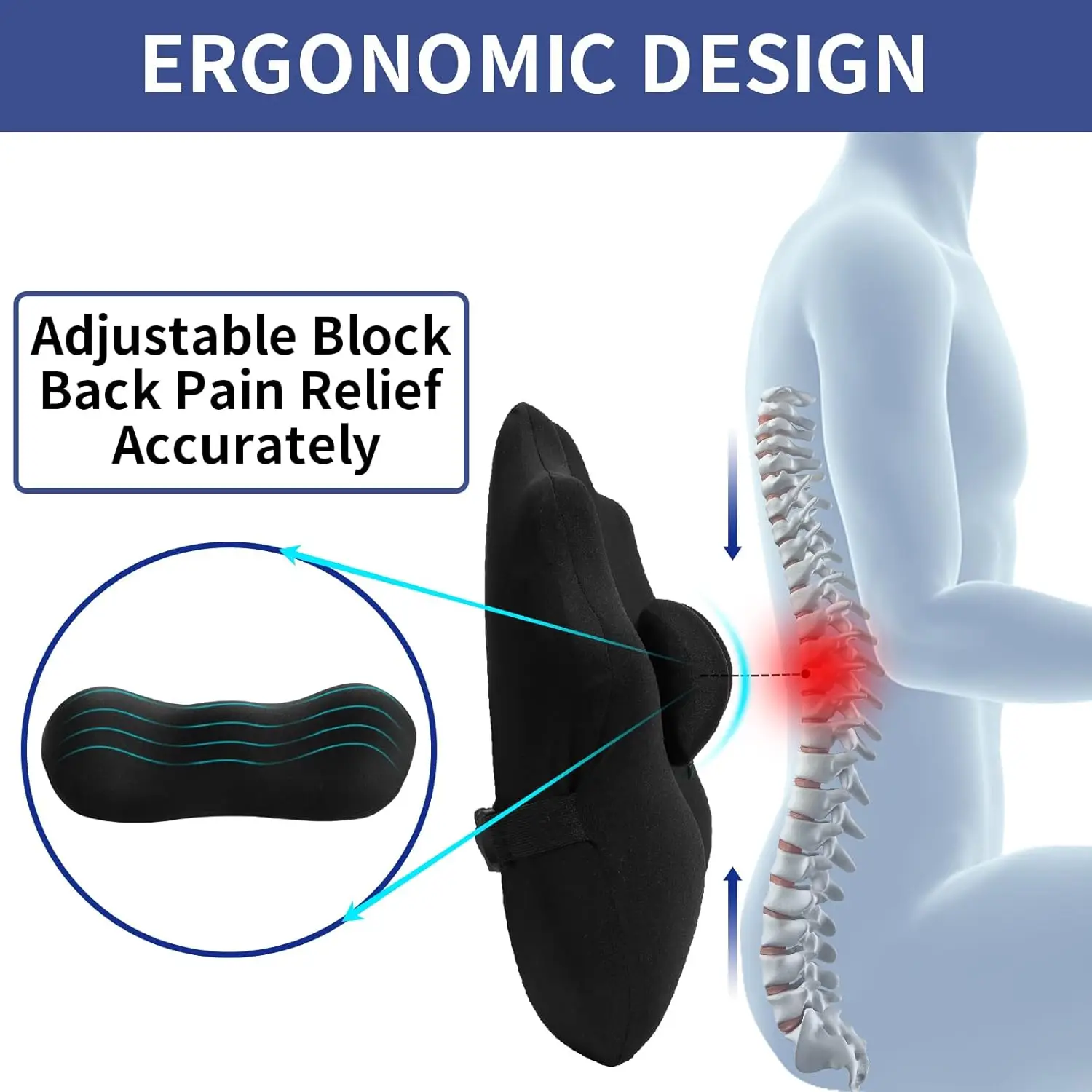 

Youfi Lumbar Support Pillow With Adjustable Slider, Thick Memory Foam For Sciatica, Lower Back Pain Relief, Improve Sitting