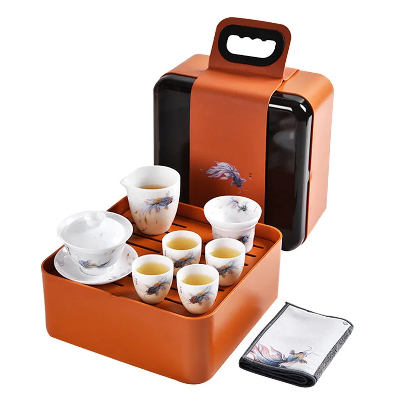 

Ice suet jade travel kung fu tea set household white porcelain tea pot tea cup small set high-end outdoor portable