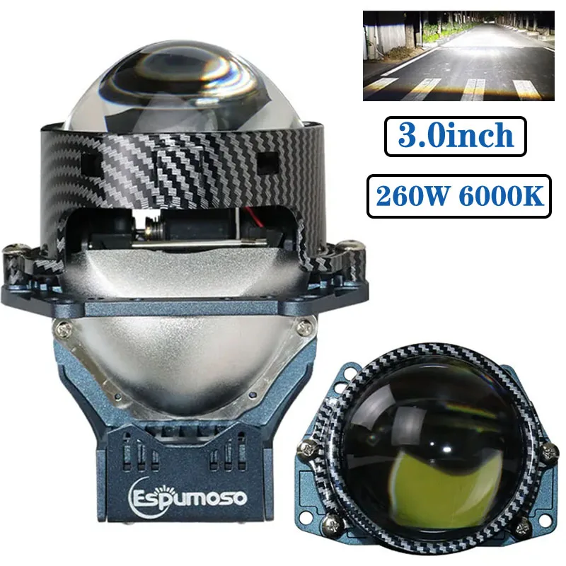 

260W 3.0inch Bi LED Car Projector Lens Headlights Halo Lights For LED Spotlights H4 H7 High Low Beam Retrofit Biled Fog Lights