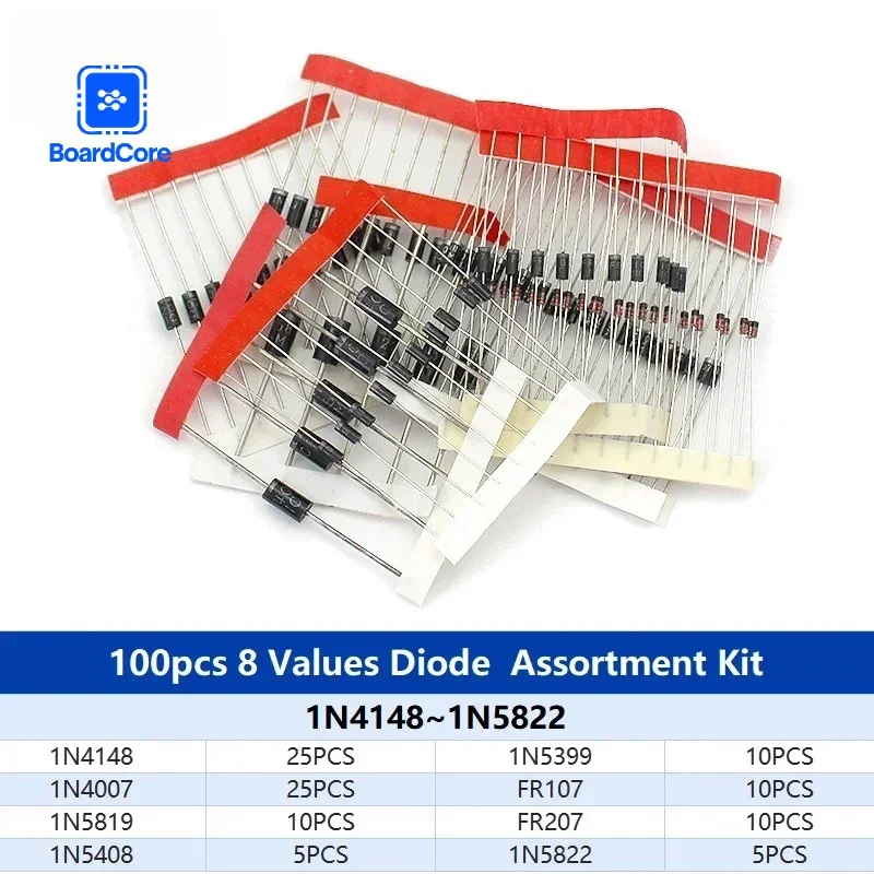 100 шт./лот 1N4148 1N4007 1N5819 1N5399 1N5408 1N5822 FR107 FR207 набор выпрямительных диодов быстрого переключения диод Шоттки комплект резисторов