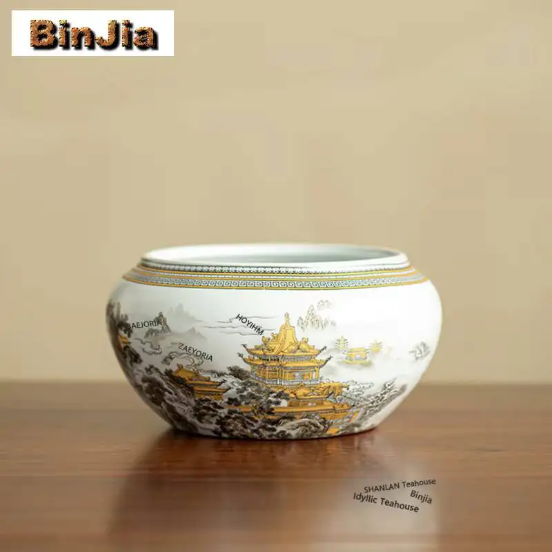 Ru Kiln Gold Landscape Jianshui Tea Washing Basin Tea Residue Bucket Tea Garbage Can Household Chaxi Tea Ceremony Collection