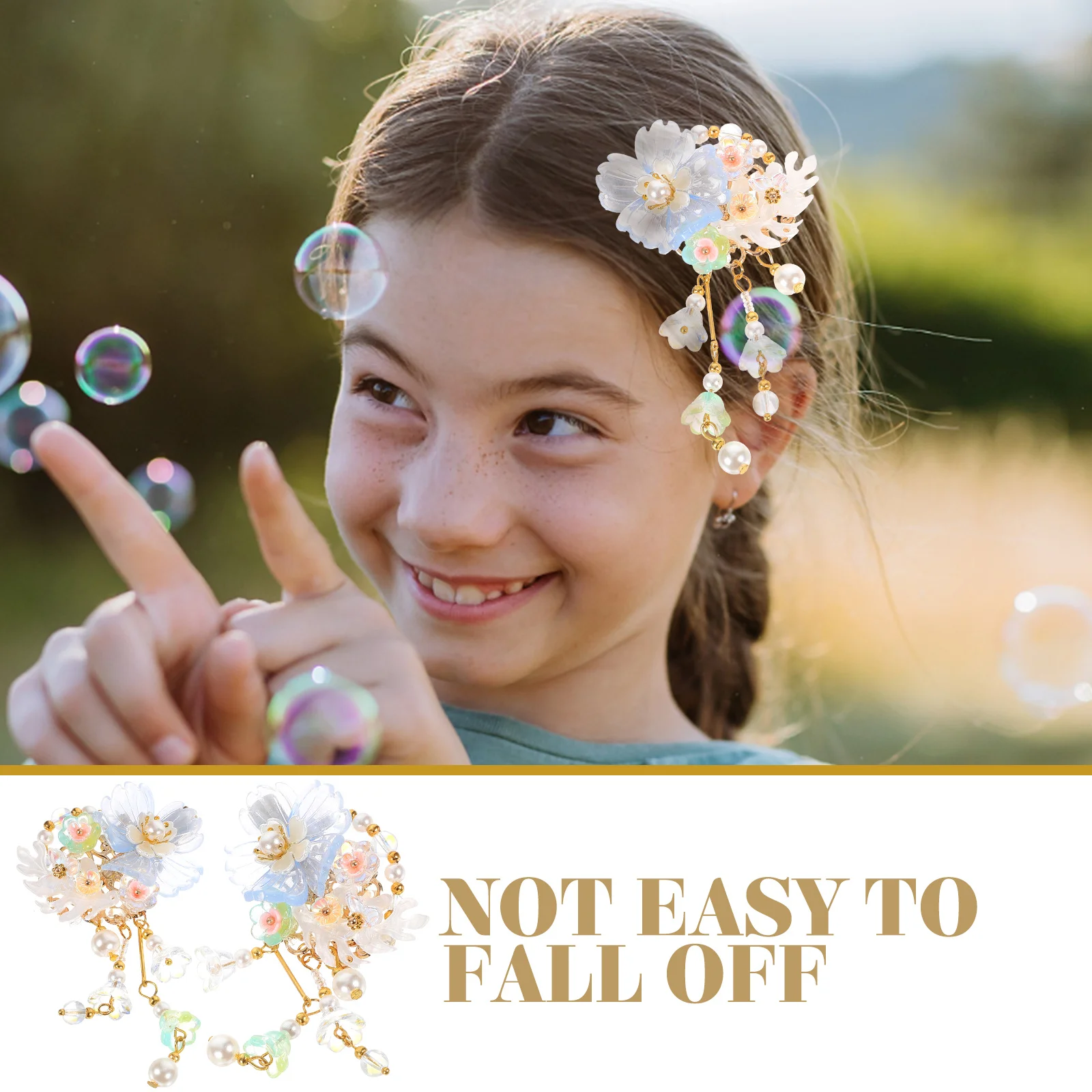 

1 Pair Elegant Hanfu Hair Barrettes Children Hair Accessories with Flowers and Tassels