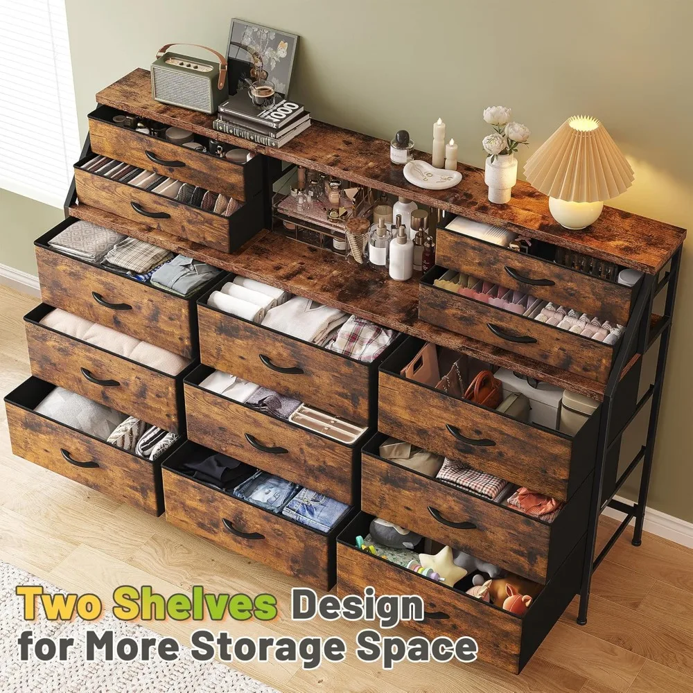 寝室用幅55インチのドレッサー、13個の大きな引き出し付きドレッサー、ドレッサーとチェスト、2つの棚付きドレッサー、寝室用ドレッサー