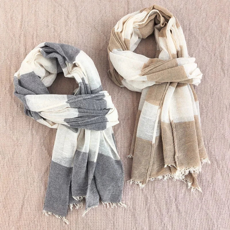 

Winter Striped Cotton Blend Scarf Female & Male Shawl Wrap Vintage Striped Scarf with Tassels