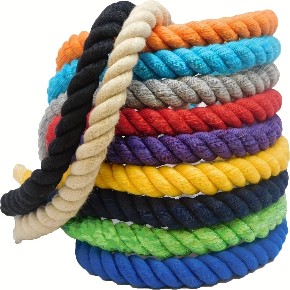 Chromatic Natural Twisted Cotton Rope, Hand-Woven Cotton Rope, DIY Rope Pack, Colorful Cotton Twist, Strong Triple-Strand Rope For Sports, Decor, Pet Toys, Crafts, And Indoor/Outdoor Use