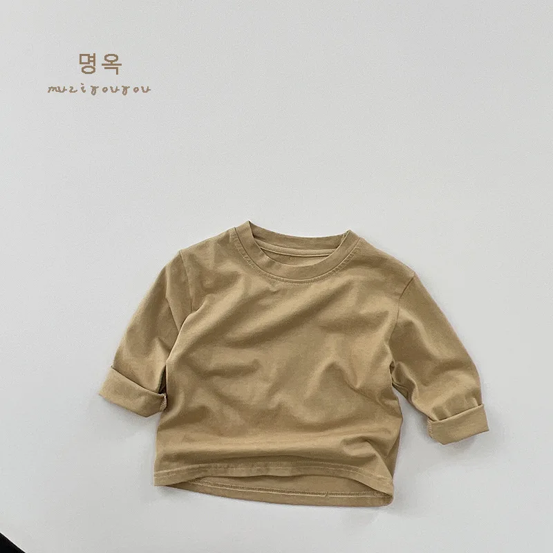 2024 New Spring Children Long Sleeve T Shirts Vintage Color Girls Cotton T Shirts Solid Boys Casual Tops Kids Tee Baby Clothes