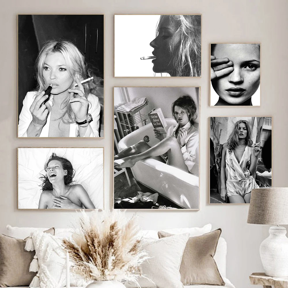 Black White Kate Moss Nordic Retro Poster Canvas Painting Print Wall Art Gifts For Feminist Fashion Wall Picture Home Decoration