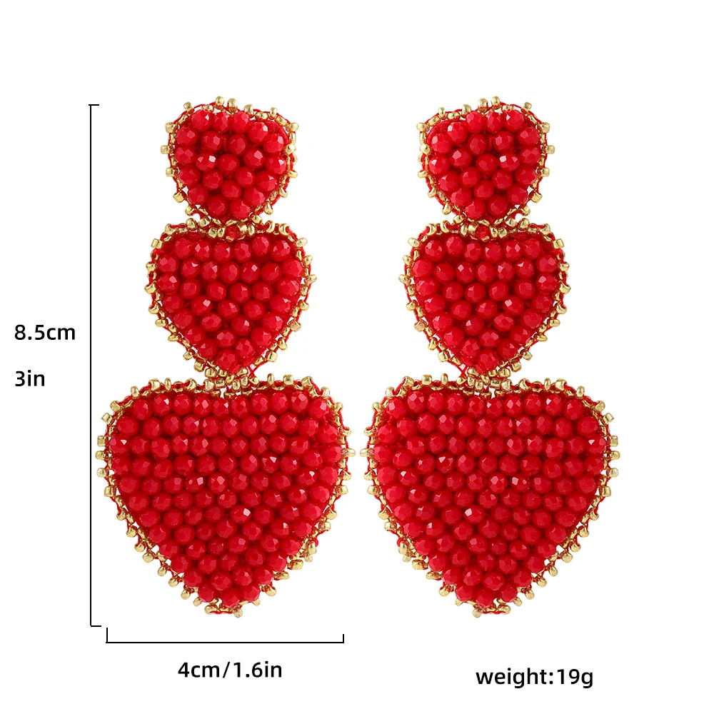 Vintage wykonane ręcznie wyszywane koralikami czerwone serce wiszące kolczyki dla kobiet uwielbiają kolczyki walentynki biżuteria ślubna na prezent
