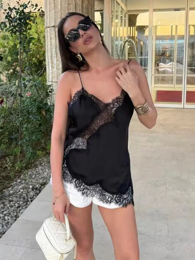 Sexy Lace Sling Tops Women's Hollow Out Sleeveless Backless Asymmetrical Hem Top 2026 Summer New Lady Fashion Short Tops image 5