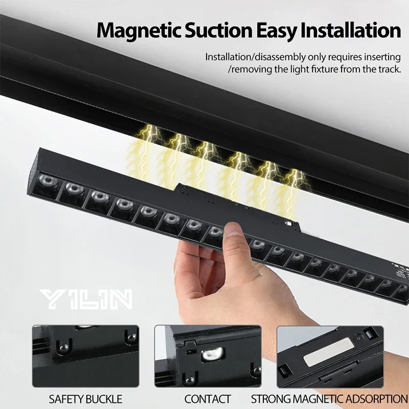 LED Magnetic Track Light Embedded 48V COB Linear Spotlight Rail Ceil Lamp Living Room Without Main Light Lighting Grille Lamps