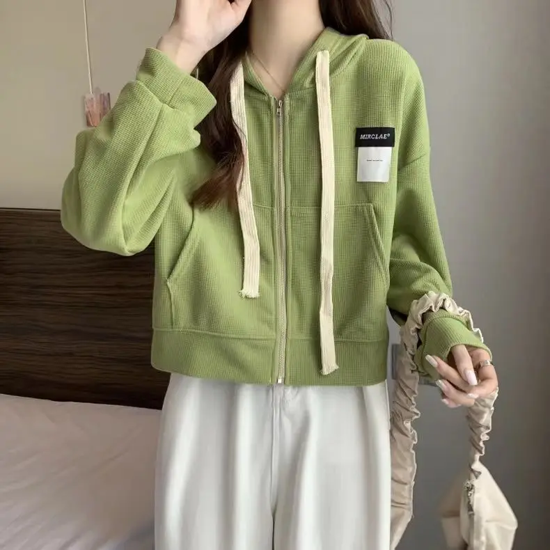 قميص نسائي بغطاء للرأس برسومات Y2K مع سحاب للنساء مقاس كبير بدون غطاء للرأس رياضي مبطن بأكتاف مفتوحة ورسومات بني دافئ #3