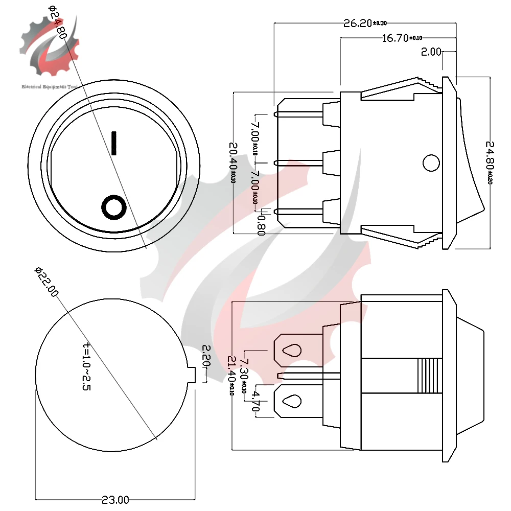 1/5/10PCS KCD1-206 2-Speed 6-Pin Rocker Circular Interruptor em forma de navio 6-Pin 2-Speed Botão Interruptor Buraco 20MM