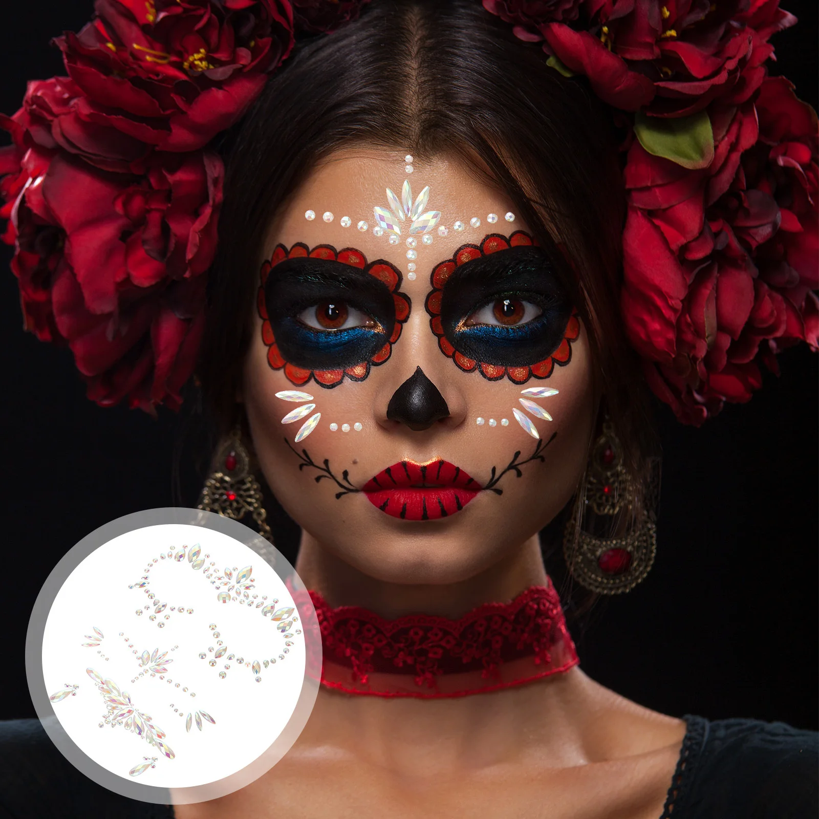 

3pcs Glow In The Dark Face Gems Tattoos 3 Sheets Luminous Face Stickers For Halloween Party Costume Carnival Decorations