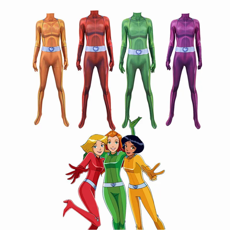 T-Totally Spies Cosplay Costume Zentai Bodysuit girl Women Anime Clover Ewing Samantha Simpson Alexandra Carnival Party Jumpsuit