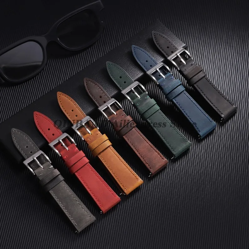 18mm 19mm 20mm 21mm 22mm 24mm  Vintage Retro Calfskin Leather Watch Band Quick Release Straps Universal Men Women Bracelets Belt image 2