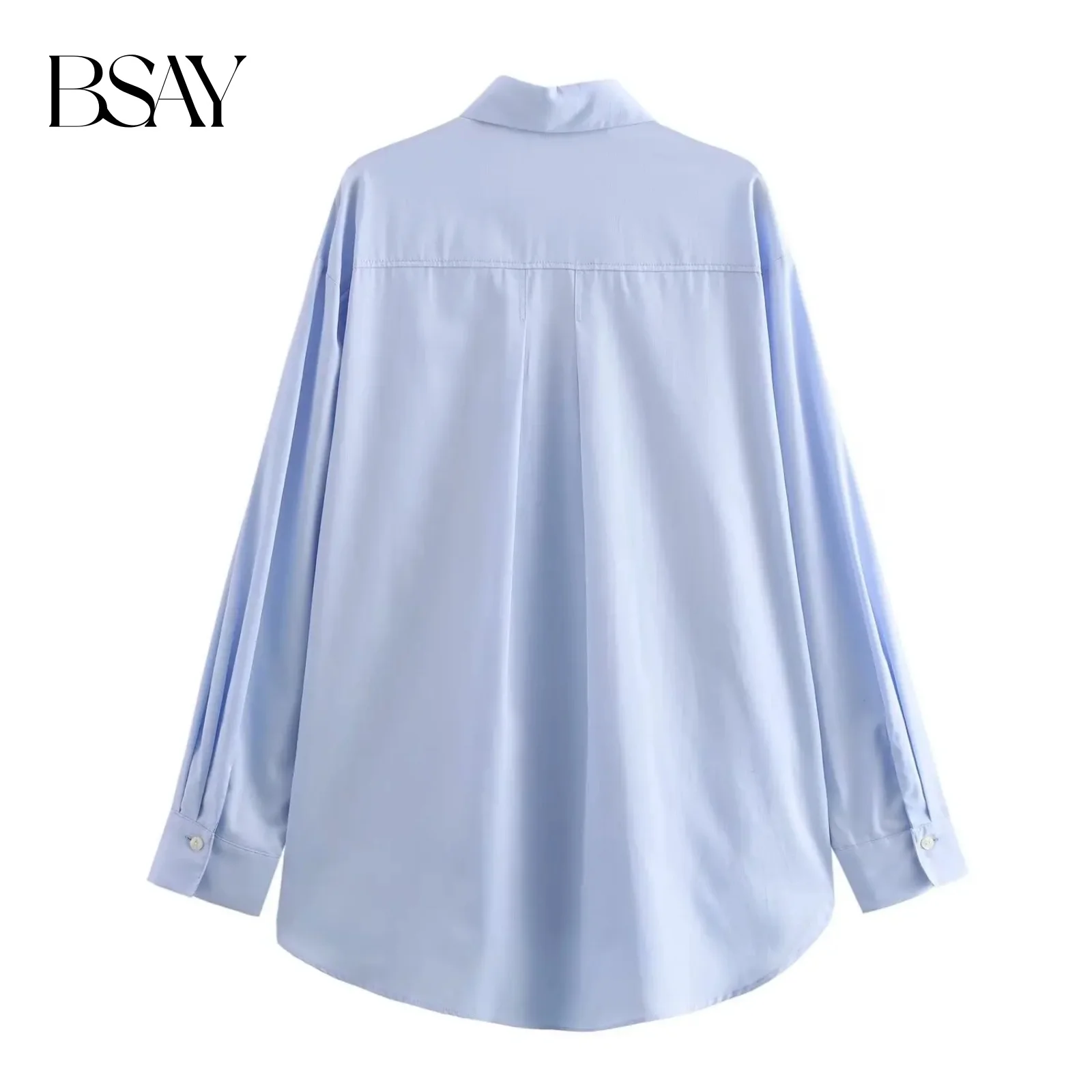 BSAY Damska Moda Wiosna Jesień Nowa Bluzka Jednolita Kolorystyka Długi Rękaw Zapinana na Guziki Kołnierzyk Klasyczny Ubrania Uliczne Elegancka Koszula Damska Top