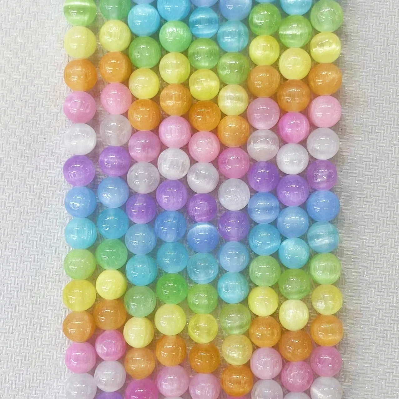 Noble Natural Colorful Cymophane Stone Bead 6/8/10MM Round Gypsum Loose Charm Beads Accessories For DIY Bracelet Jewelry Making
