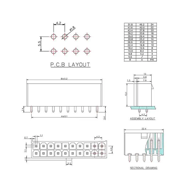 10 Stück 5557 Gerader Stecker 5569 Gebogener Sockel 4,2 mm Doppelreihiger Steckverbinder Lötplatte 2P 4P 6P 8P 10P 12-24P – Detail 2