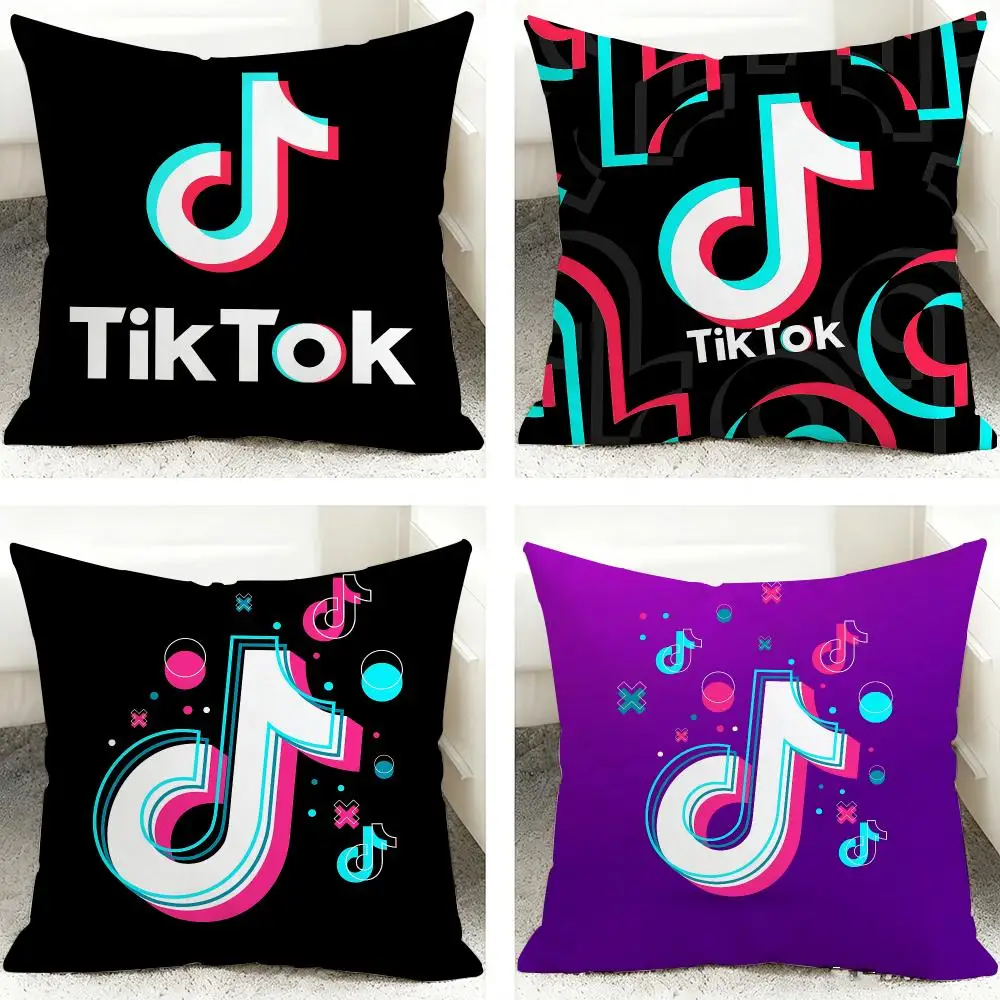 T-Tiktok LOGO COOL Cushion Cover 40x40cm Square Decorative Sofa Cushion Cover Bedroom Living Room Home Decor Gift