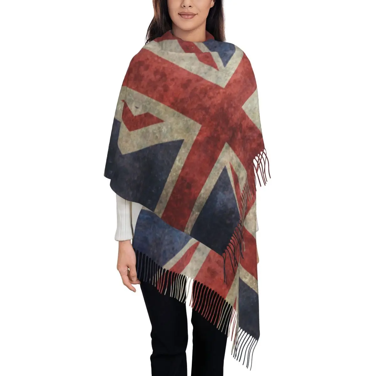 

Винтажная шаль с британским флагом, женский теплый длинный мягкий шарф в стиле ретро, Лондонский красный принт, шейный платок, шаль, шарфы