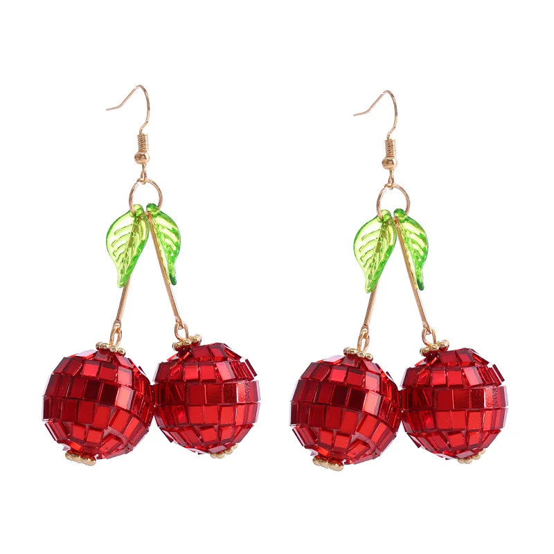 

70s Red & GROOVY DISCO BALL EARRINGS Bachelorette Cherry Cowgirl Earrings Mirror Ball Accessories for Women New Years Ear Decor