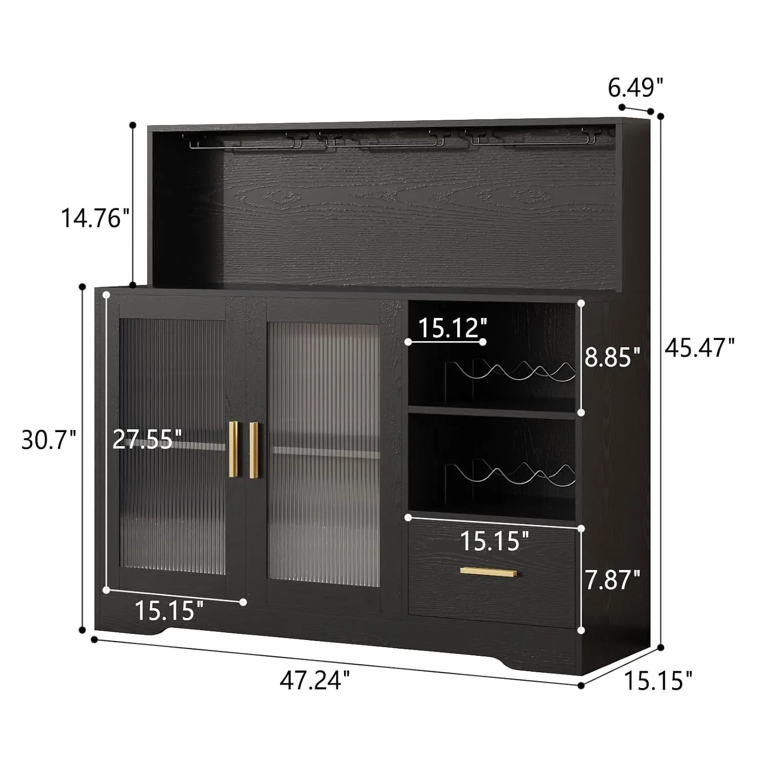 Black Wine Bar Cabinet with LED Lights & Power Outlet for Home, Customized
