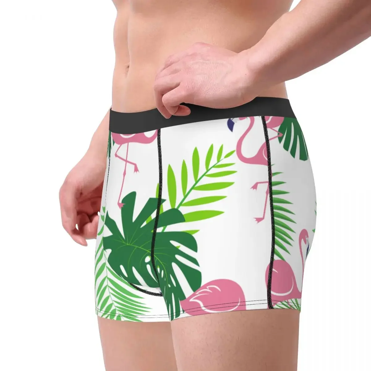 Fashion Boxer Cute Pink Flamingoes Palm Tree Leaves Shorts Panties Briefs Men Underwear Breathable Underpants for Male S-XXL