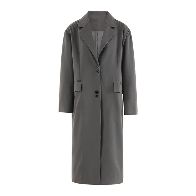 

SuperAen свободный однобортный костюм в европейском и американском стиле, женские осенние новые однотонные длинные пальто оверсайз