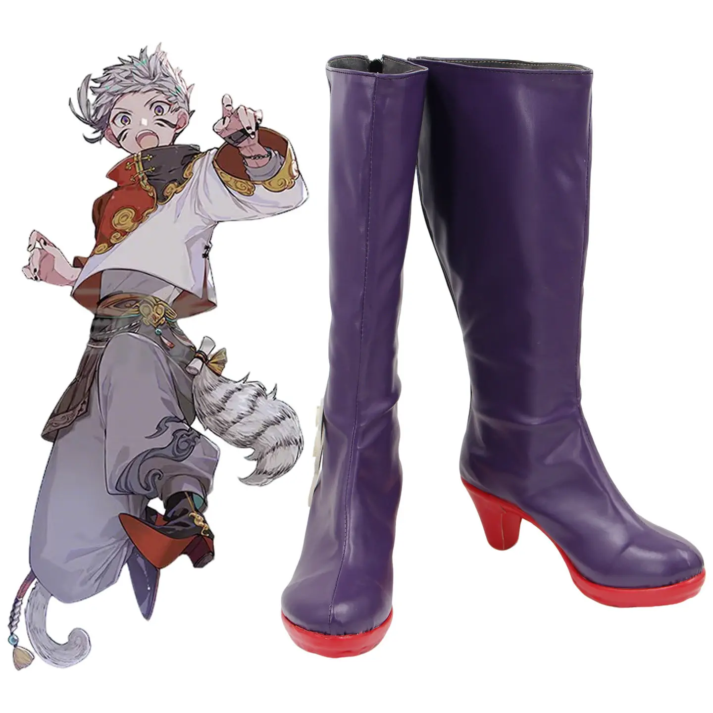JP Anime Character Atsushi Nakajima Cosplay Shoes Purple High Heels Handmade Faux Leather Boots Halloween Carnival Shoes