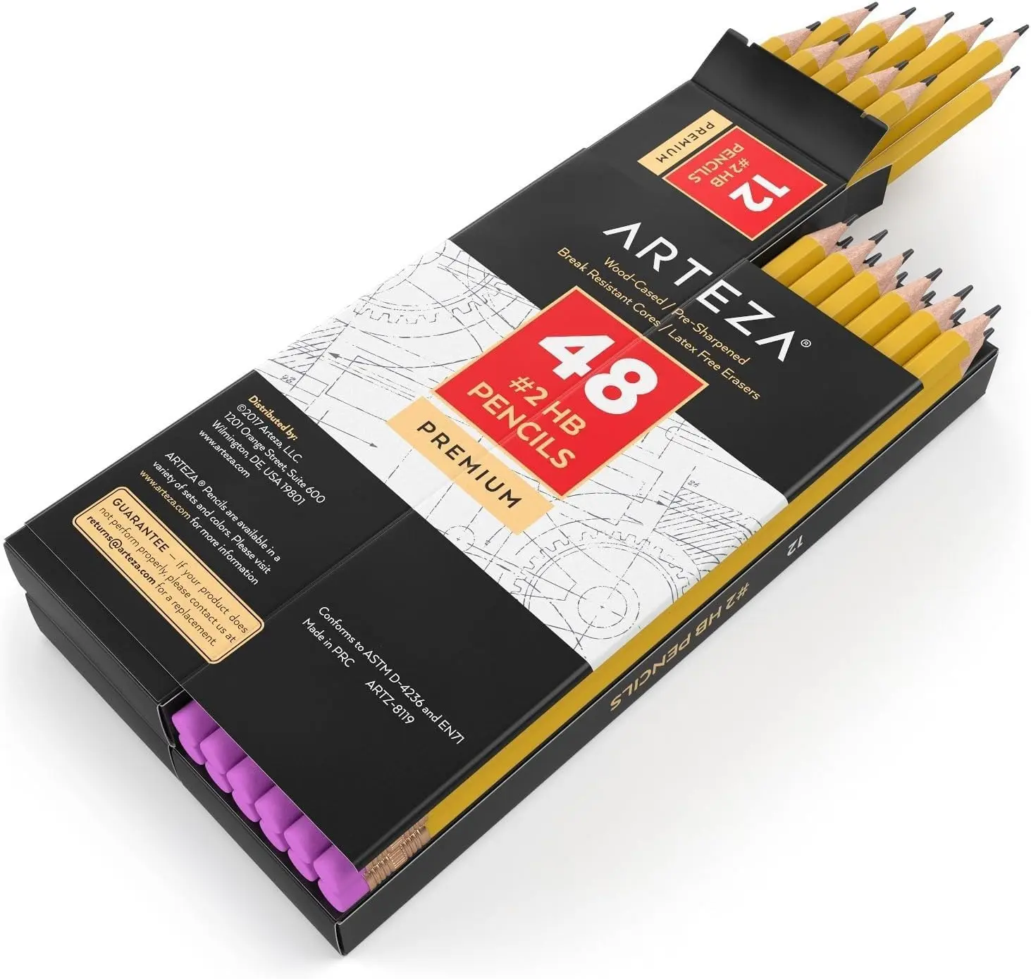 

48 Pre-Sharpened HB Pencils #2 with Latex-Free Erasers, Bulk Wood-Cased Graphite for School & Office Writing Tools
