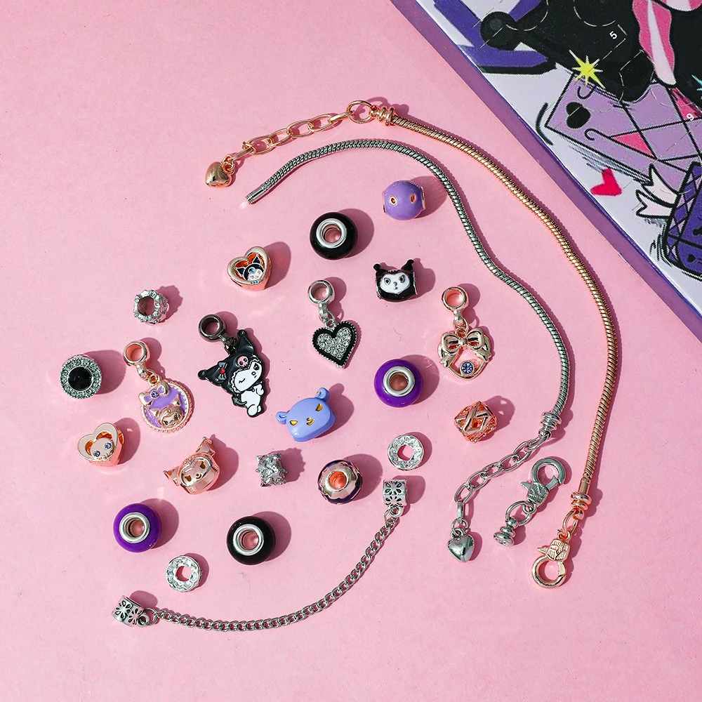 Caja ciega sorpresa de cuenta regresiva de 24 días, serie Kawaii Sanrio Kuromi, cuentas hechas a mano, accesorios creativos DIY, regalo de Navidad