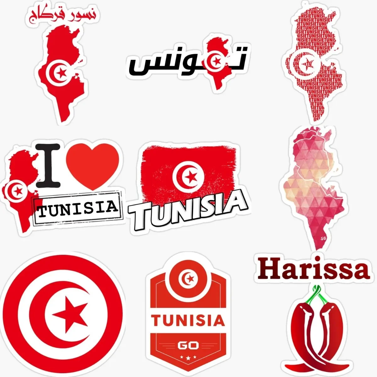 

Tunisia Flag Map Emblem Creative PVC Waterproof Sticker for Decorate Wall Car Van Truck Bicycle Window Decal Accessories