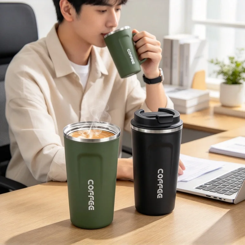 Double Stainless Steel Travel Thermo Cup, Leak Proof Car Coffee Thermos Mug 380/510ML for Home & Vehicle
