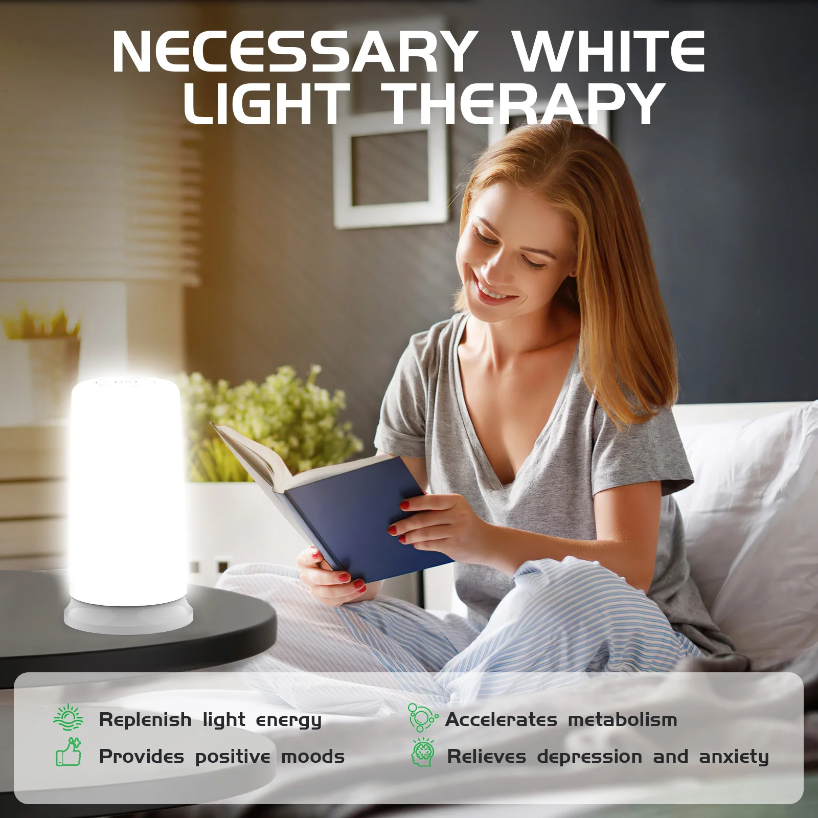 KTS Lampada per terapia della luce verde per l'insonnia Ansia Depressione Dispositivo di aiuto per il sonno Allevia l'emicrania Migliora l'umore Mal di testa 10000 Lux