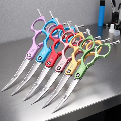 Fenice Professional JP440C&VG10 Colorful 6.0 6.5 Inch Curved Grooming Scissors Pet Scissor for Dogs Cats